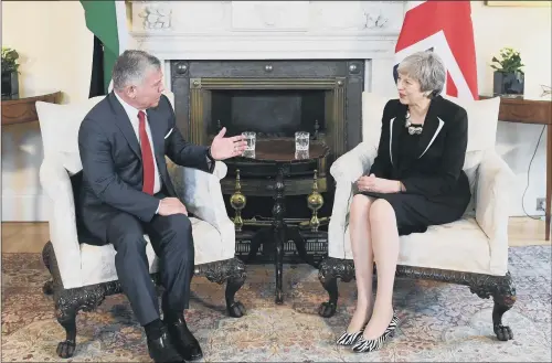  ?? PICTURE: PA WIRE. ?? FINANCIAL BACKING: Prime Minister Theresa May with King Abdullah II of Jordan in 10 Downing Street, London ahead of talks.