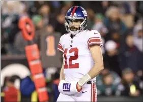  ?? TIM NWACHUKWU — GETTY IMAGES ?? Former Giants quarterbac­k Davis Webb looks on during a game against the Eagles on Jan. 8.