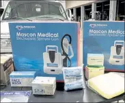  ?? JOHN LOVE / SENTINEL & ENTERPRISE ?? Mascon Medical donated 250,000 PPE items to the cities of Fitchburg and Leominster Tuesday.