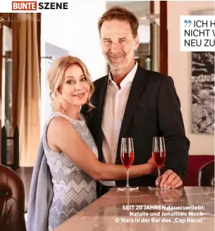  ??  ?? SZENE
SEIT 20 JAHREN dauerverli­ebt: Natalie und Johannes MockO’Hara in der Bar des „Cap Rocat“