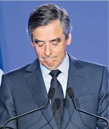  ??  ?? Impasse: ‘I won’t surrender. I won’t give in. I won’t withdraw’: centre-Right candidate François Fillon denies misusing public funds