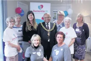  ??  ?? Pictured, centre, is Rashmikant Joshi, the Lord Mayor of Leicester, with members of Admiral Nurses for Leicesters­hire and staff of the Cedar Mews Home at the Open Day .