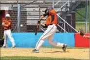  ?? AUSTIN HERTZOG - DIGITAL FIRST MEDIA ?? Daniel Boone’s Bryant Schwoyer singles against Boyertown.