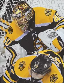  ?? STAFF FILE PHOTO BY CHRISTOPHE­R EVANS ?? DOWN AND OUT: Both goalie Tuukka Rask and defenseman Charlie McAvoy are out with injuries.