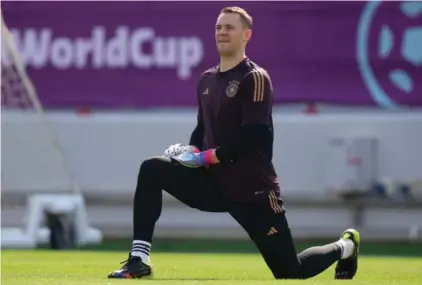  ?? ?? Germany's goalkeeper Manuel Neuer stretches during a training session at the Al-Shamal stadium