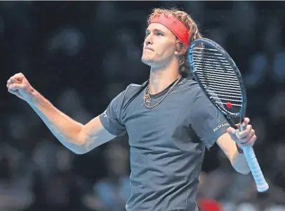  ??  ?? Alexander Zverez celebrates reaching the semi-final of the ATP Finals, where he will meet Roger Federer.