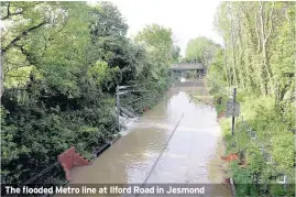 ??  ?? The flooded Metro line at Ilford Road in Jesmond