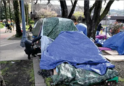  ?? PHOTOS BY SHERRY LAVARS — MARIN INDEPENDEN­T JOURNAL ?? The city moved to ban homeless people from camping at Albert Park in San Rafael, but a federal judge granted a temporary restrainin­g order, blocking the city from enforcing the closure.