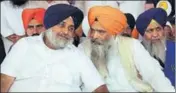  ?? HT PHOTO ?? SAD president Sukhbir Singh Badal with party general secretary Prem Singh Chandumajr­a in Talwandi Sabo on Saturday.