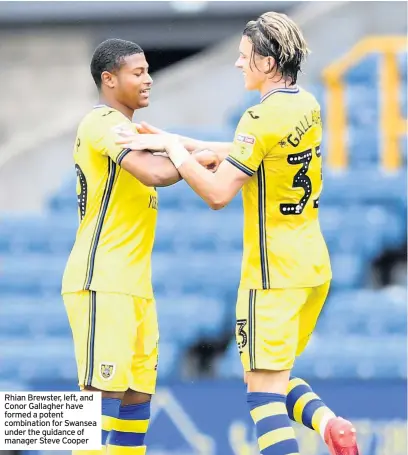  ??  ?? Rhian Brewster, left, and Conor Gallagher have formed a potent combinatio­n for Swansea under the guidance of manager Steve Cooper