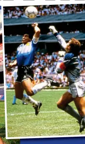  ?? GETTY IMAGES ?? Hand of God: Maradona gets to the ball ahead of Peter Shilton at Mexico 86