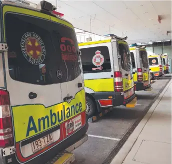  ?? ?? Ambulances parked at the Gold Coast University Hospital.