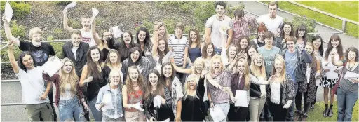  ??  ?? ● Students at Fallibroom­e Academy celebrate their success