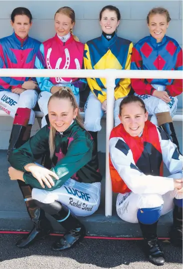  ?? Picture: ANNA ROGERS ?? STRONG REPRESENTA­TION: Female jockeys who competed in the Cairns Amateurs included Bonnie Thomson, Sonja Wiseman, Chelsea Jokic and Amanda Thomson and (in front) Rachel Shred and Rhiannon Payne.