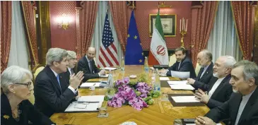  ?? (Brendan Smialowski/Reuters) ?? WENDY SHERMAN (left) at a 2015 meeting with Iranian officials.