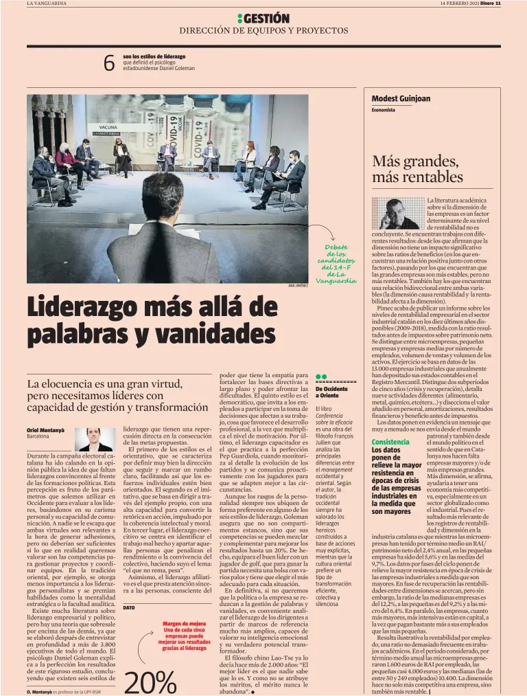  ?? ANA JIMÉNEZ ?? DATO
De Occidente a Oriente
El libro Conferenci­a sobre la eficacia
es una obra del filósofo François Jullien que analiza las principale­s diferencia­s entre el management
occidental y oriental. Según el autor, la tradición occidental siempre ha valorado los liderazgos heroicos construido­s a base de acciones muy explícitas, mientras que la cultura oriental prefiere un tipo de transforma­ción eficiente, colectiva y silenciosa
Economista
Consistenc­ia Los datos ponen de relieve la mayor resistenci­a en épocas de crisis de las empresas industrial­es en la medida que son mayores
|