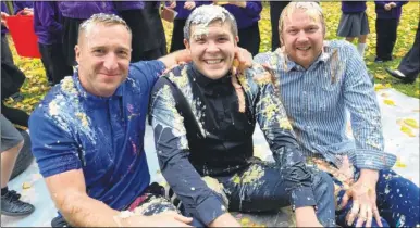  ?? Picture: Chris Davey FM4965585 ?? Teacher Ben Hawkins, Head of School Craig May and teacher Chris Kee who were gunged by pupils at Canterbury Primary School