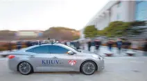  ?? Courtesy of Kyung Hee University ?? Kyung Hee University’s self-driving car KHUV cruises around its campus in Yongin, Gyeonggi Province, Dec. 13, 2017.