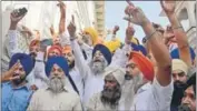  ?? HT FILE ?? Sikh activists shout pro-Khalistan slogans on the 32nd anniversar­y of Operation Bluestar in Amritsar in June this year.