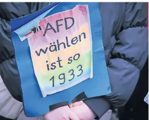  ?? FOTO: RUTH KLAPPROTH ?? Mit selbst gebastelte­n Plakaten zeigten die Demonstran­ten, was sie von der AFD halten.