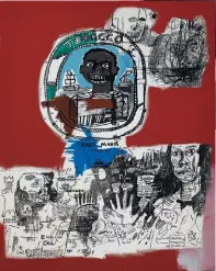  ??  ?? Above: Zao Wou- Ki, Juin- Octobre, 1985 Left: Jean- Michel Basquiat, Logo, 1984