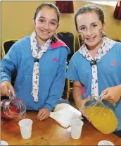  ??  ?? ABOVE: Maria O’Sullivan and Cara Courtney busy at the Boherbue Girl Guides Old Time Tea Room fundraiser.