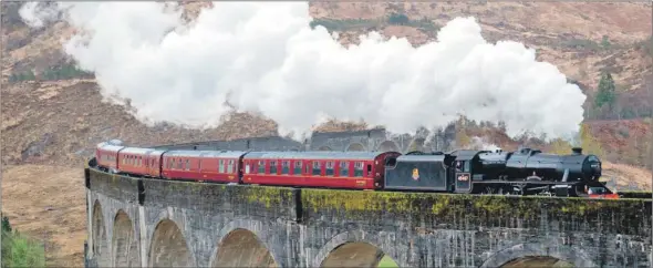  ?? Photograph: Abrightsid­e Photograph­y. ?? The Jacobite steam train coming over the Glenfinnan Viaduct.