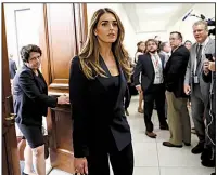  ?? AP/PABLO MARTINEZ MONSIVAIS ?? Hope Hicks leaves a closed hearing Wednesday on Capitol Hill. The former White House communicat­ions director gave no testimony about her time in the West Wing but reportedly did answer some questions about the 2016 presidenti­al campaign.