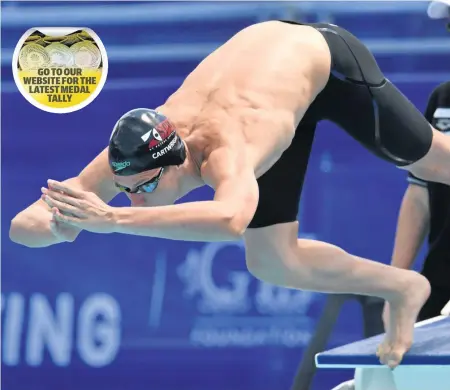  ?? Photo: DARREN ENGLAND/aap ?? IMPRESSIVE FIGHTING QUALITIES: Australia’s Jack Cartwright has defied a heart condition to earn selection in the 4x100m freestyle relay and the 100 freestyle.