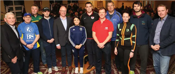  ??  ?? Some of the club representa­tives who came to the full house meeting with Cllr Pat Vance, Stephen Donnelly TD and Cllr Christophe­r Fox