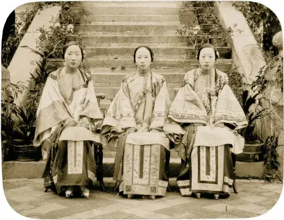  ??  ?? ‘Mandarin’s wife and two daughters with bound feet’; from Isabella Bird’s The Yangtze Valley and Beyond