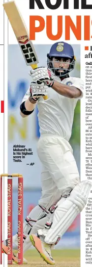  ?? — AP ?? Abhinav Mukund’s 81 is his highest score in Tests.