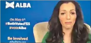  ??  ?? POLICY: Alba candidate Tasmina Ahmed-Sheikh during yesterday’s ‘safe space’ event
