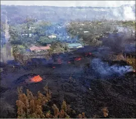  ?? U.S. GEOLOGICAL SURVEY VIA GETTY IMAGES ?? Lava bubbles burst from a new fissure after the eruption of Hawaii’s Kilauea volcano on Saturday in the Leilani Estates subdivisio­n near Pahoa, Hawaii. The governor of Hawaii declared a local state of emergency near the Mount Kilauea volcano after it...