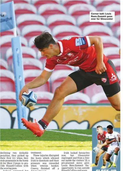  ??  ?? Corner ball: Louis Rees-Zammit goes over for Gloucester