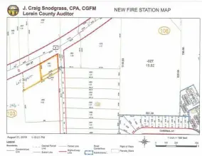  ?? LORAIN CITY COUNCIL ?? This map with the parcels outlined in orange shows where Lorain’s new west side Fire Station No. 7 will be located. Lorain City Council held a special call Aug. 21, and voted to accept the donation of land from Mercy Health - Lorain.