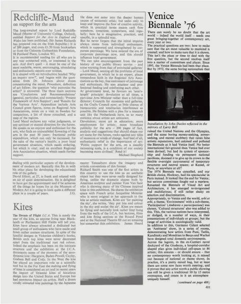  ?? ?? Arts Review, Vol XXVIII, No 16, 6 August 1976, page 401, ‘Venice Biennale ’76’, by Michael Shepherd