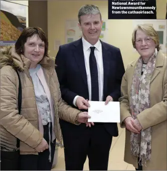  ??  ?? Esther Fox and Ann Kavanagh from Knockanann­a Tidy Towns accepting the award for commended Main Street Small Town from cathaoirle­ach Cllr Edward Timmons.