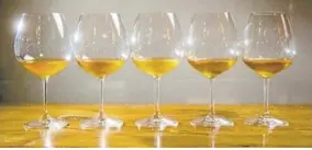  ??  ?? Orange wine can range from an apricot hue to one that closely resembles cognac.