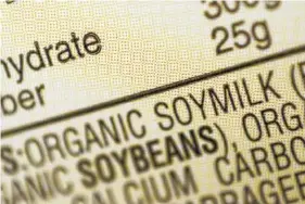  ?? ASSOCIATED PRESS FILE PHOTO ?? The ingredient­s label for soy milk is seen on a carton at a grocery store in New York. The dairy industry says terms such as “soy milk” violate the federal standard for milk, but even government agencies have internally clashed over the proper term.
