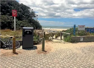  ??  ?? Solar-powered rubbish compactors such as this bin at Whiritoa on the Coromandel are helping overcome litter problems at freedom camping sites.