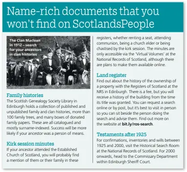  ??  ?? The Clan Maclean in 1912 – search for your ancestors in clan histories