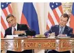  ?? FOTO: DPA ?? Us-präsident Obama und Russlands Präsident Medwedew unterzeich­nen den New-start-vertrag.