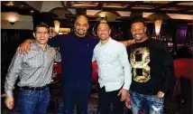  ?? CONTRIBUTE­D ?? Former Patriots stars (from left): Tedy Bruschi, Richard Seymour, Rodney Harrison and Willie McGinest enjoyed a night out in Buckhead at Chops Lobster Bar.