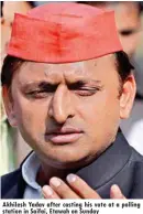  ??  ?? Akhilesh Yadav after casting his vote at a polling station in Saifai, Etawah on Sunday