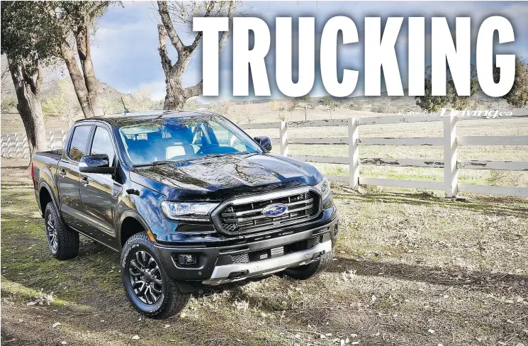  ?? DEREK MCNAUGHTON/DRIVING.CA ?? The 2019 Ford Ranger is about a third smaller than the F-150. All Rangers in Canada will get the same engine and transmissi­on pairing as the F-150.