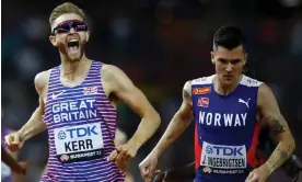  ?? Photograph: Sarah Meyssonnie­r/Reuters ?? Josh Kerr celebrates after his outstandin­g last 200m kick left Jakob Ingebrigts­en unable to respond in the home straight.