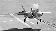  ??  ?? A Marine Corps pilot prepares for a vertical landing of Lockheed Martin F35B stealth fighter aboard the USS Wasp amphibious assault carrier during their operation in the waters off Japan’s southernmo­st island of Okinawa. — Reuters photo