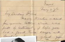  ??  ?? NOTE: The letter sent by Fergus Bowes-Lyon, left. Right, the Queen Mother aged 15