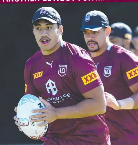  ?? NRL Photos ?? Murray Taulagi takes part in Maroons training earlier this month. Picture: